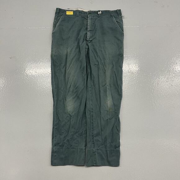 Vintage 60s Green Sanforized Cotton Workwear Chinos 38x31 - Picture 1 of 5